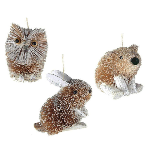 Buri Winter Animal Ornaments, Grey, 3-Inch, 3-Piece