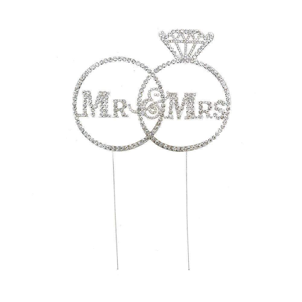 Mr. & Mrs. Sparkling Rhinestone Cake Topper, Silver, 9-Inch