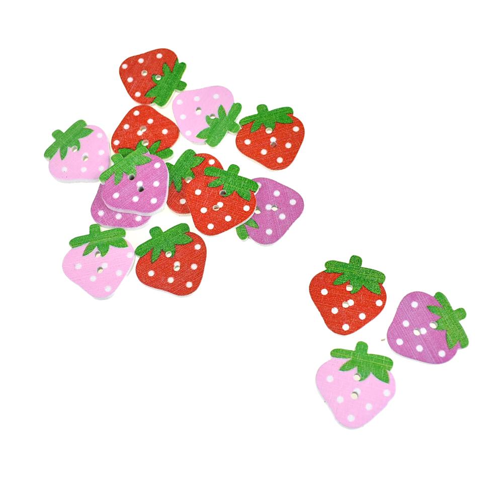 Strawberry Patch Painted Wooden Buttons, 15-Piece