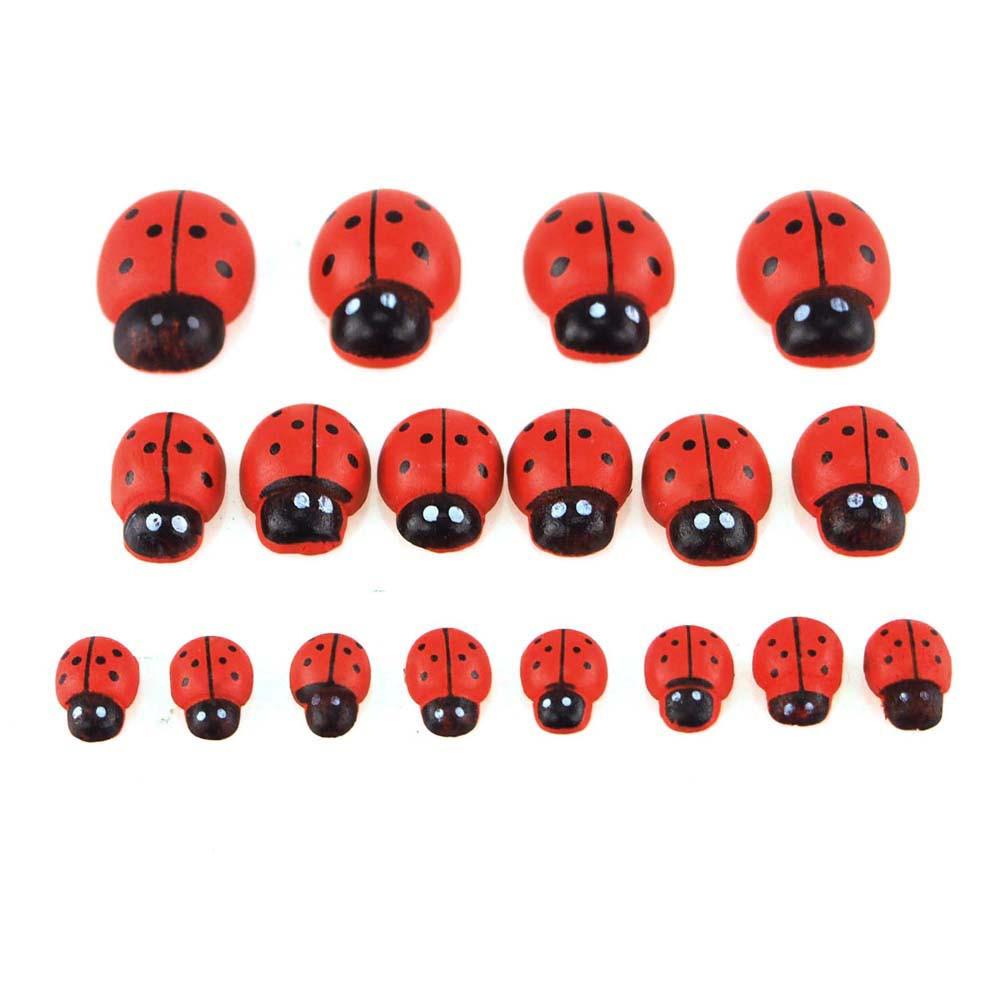 Self Adhesive Lady Bug Wooden Favors, 3 Size, 18-Piece