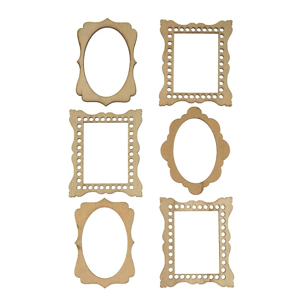 Frame Medley Laser Cut Wooden Stickers, Natural, 2-1/4-Inch, 6-Count