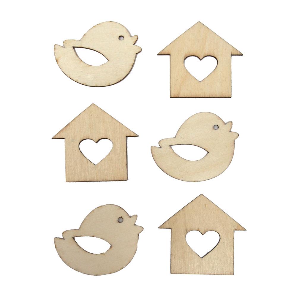Chickadee Laser Cut Wooden Stickers, Natural, 2-Inch, 6-Count