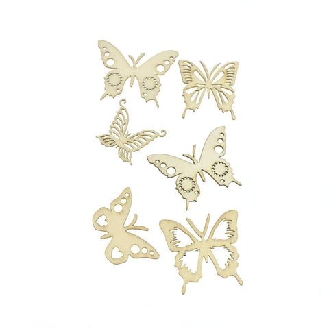 Butterflies Laser Cut Wooden Stickers,  2-Inch, 6-Piece