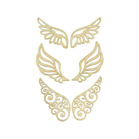 Wings Laser Cut Wooden Stickers,  2-Inch, 6-Piece