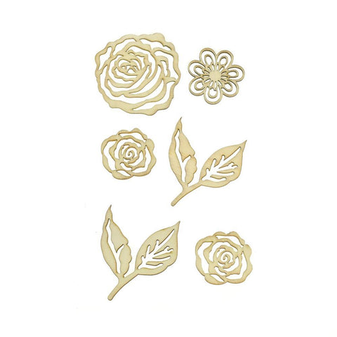 Floral Laser Cut Wooden Stickers,  2-Inch, 6-Piece