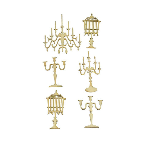 Candelabra Laser Cut Wooden Stickers,  2-1/2-Inch, 6-Piece