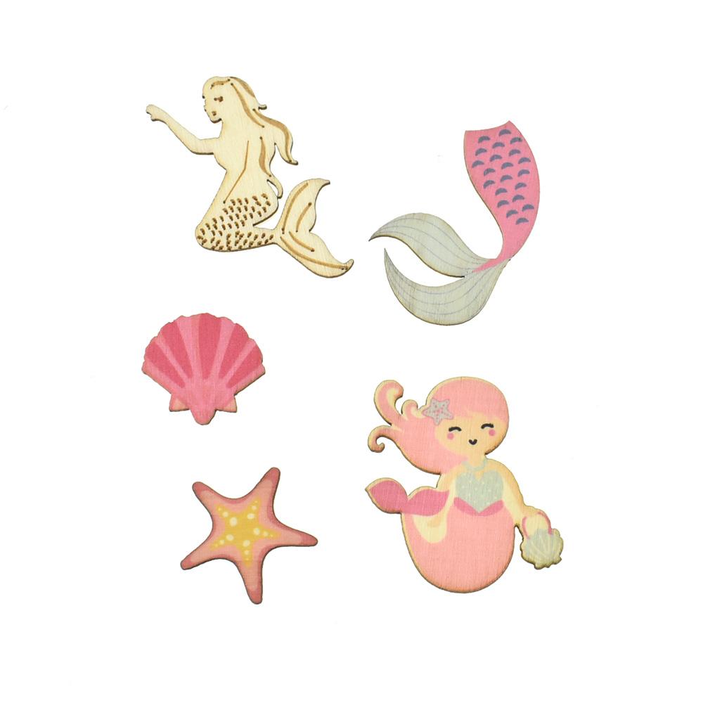 Legendary Mermaid Painted Wood Stickers, 5-Piece