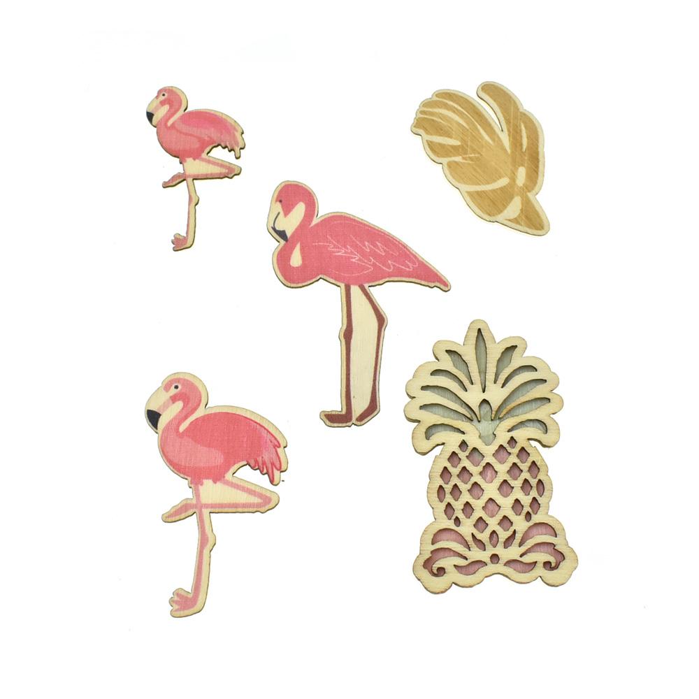 Tropical Flamingo Painted Wood Stickers, 5-Piece