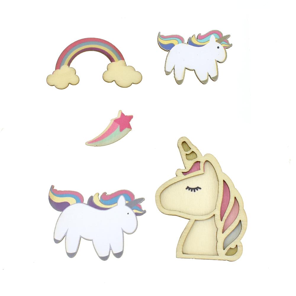 Gallant Unicorn Painted Wood Stickers, 5-Piece