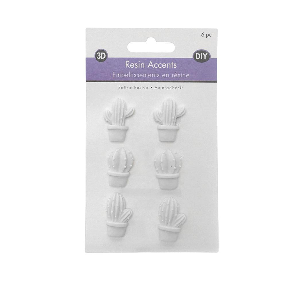 Succulents DIY Adhesive Resin Accents, White, 6-Piece