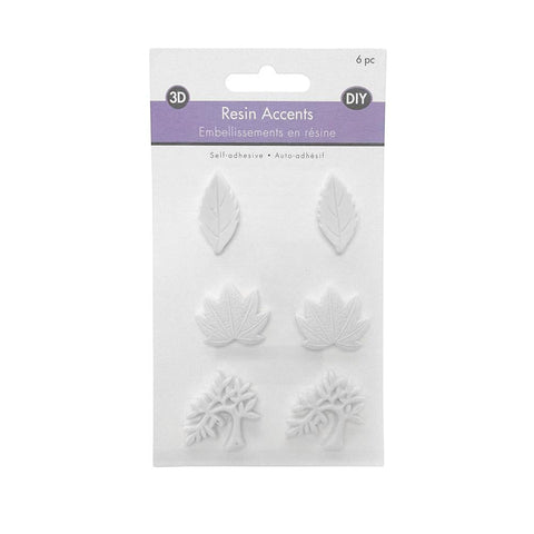 Foliage DIY Adhesive Resin Accents, White, 6-Piece