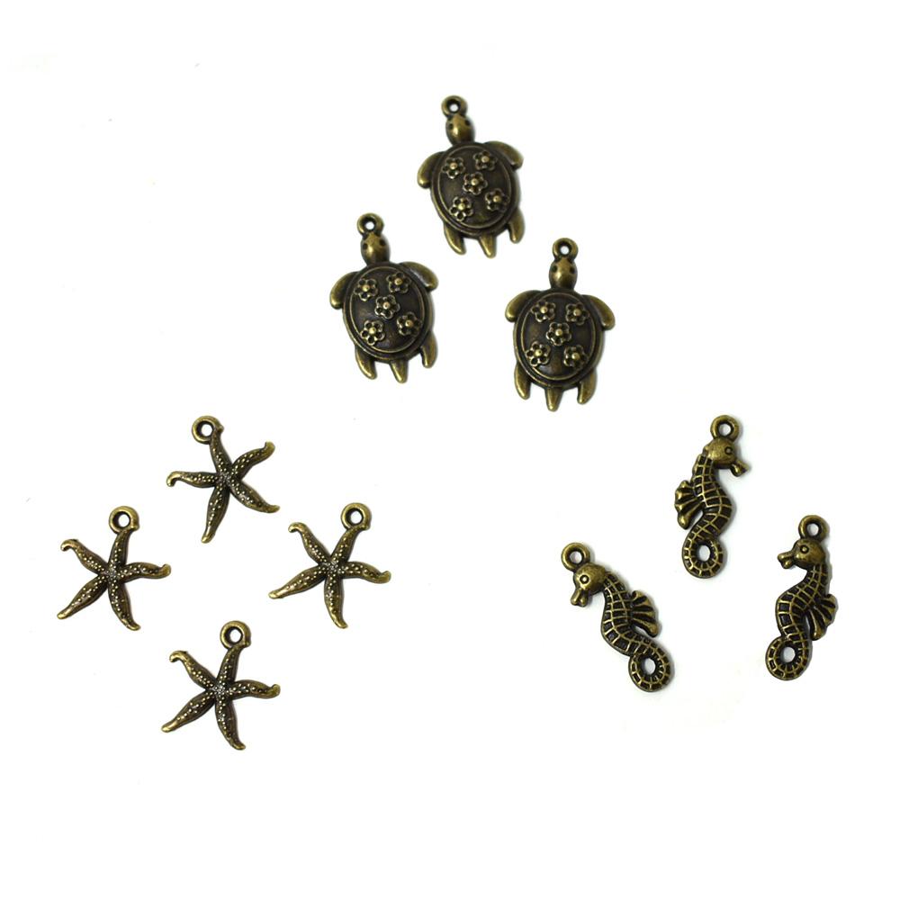Antique Style Metal Charms, Sea Creature, 10-Piece