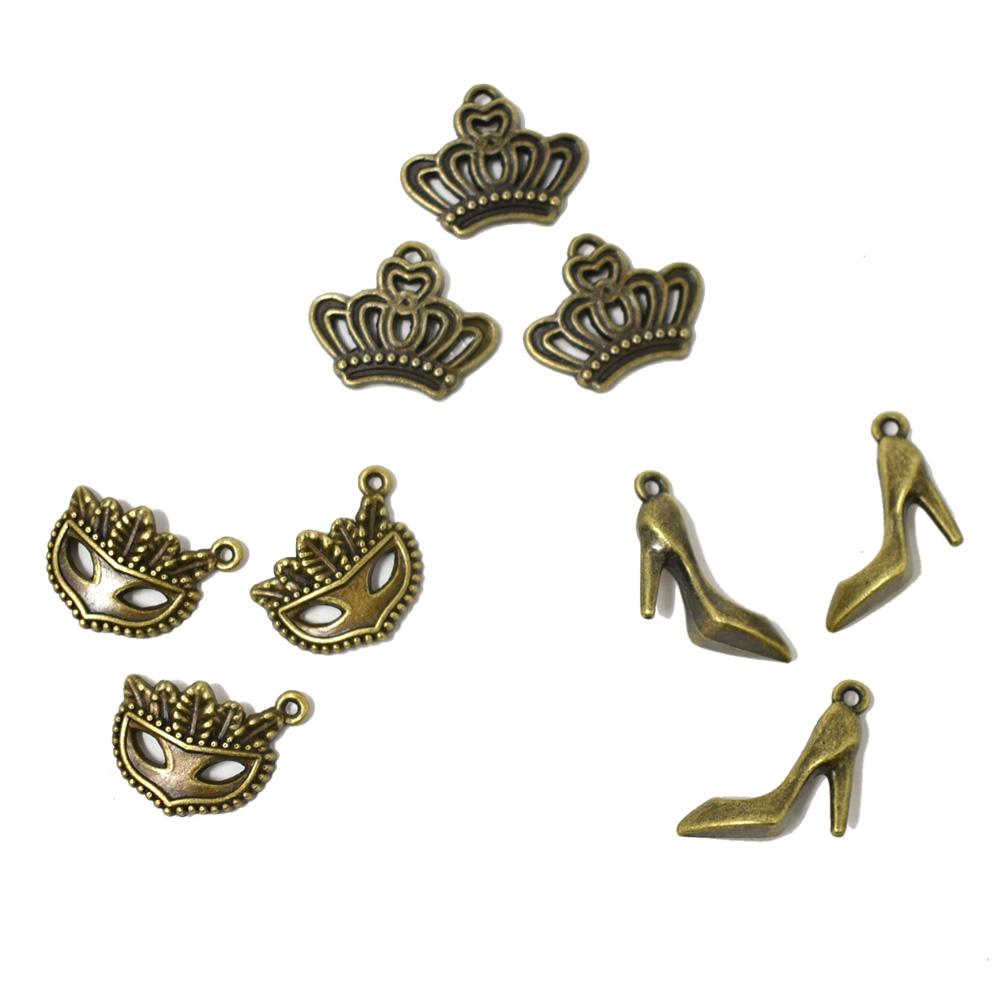 Antique Style Metal Charms, Gala, 9-Piece