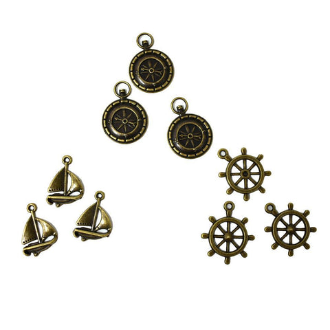 Antique Style Metal Charms, Nautical, 9-Piece