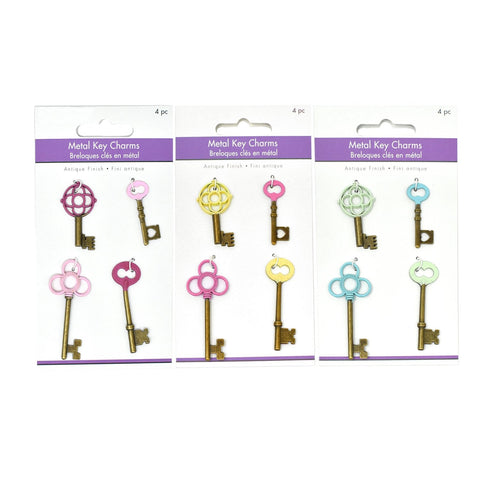 Antique Finish Metal Skeleton Key Charms, 4-Piece