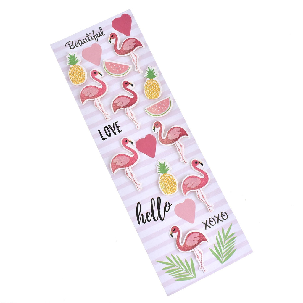 Pink Flamingo and Fruit Themed 3D Stickers, 22-Piece