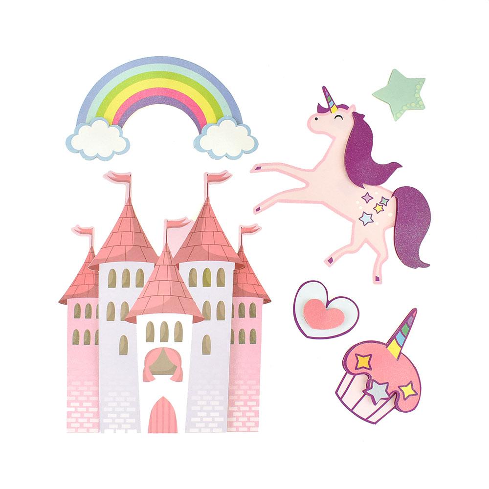 Unicorn and Castle 3D Pop-Up Wall Art Stickers, 6-Piece