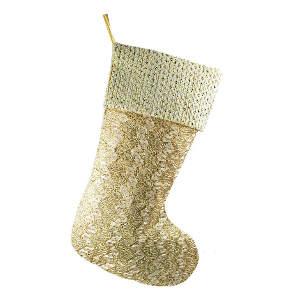 Metallic Wave Lines Christmas Stocking, Gold, 20-Inch