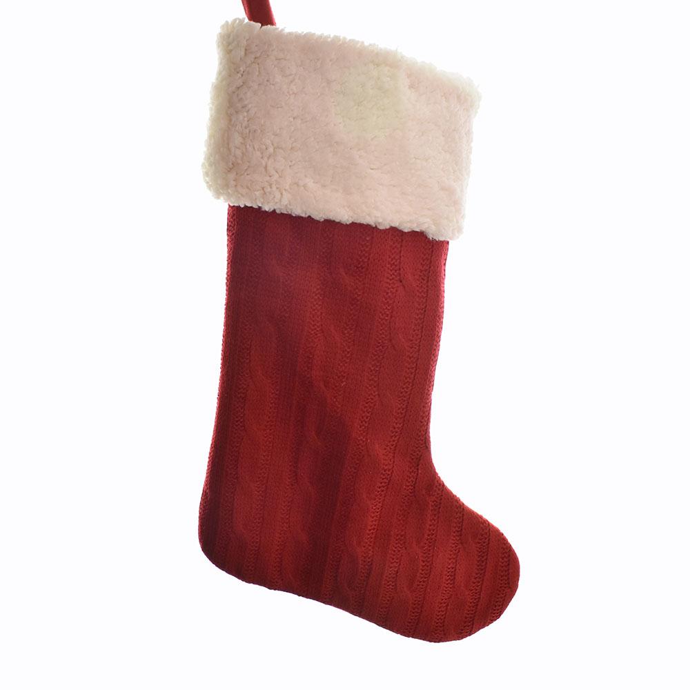 Cable Knit Red and White Stocking, 20-Inch