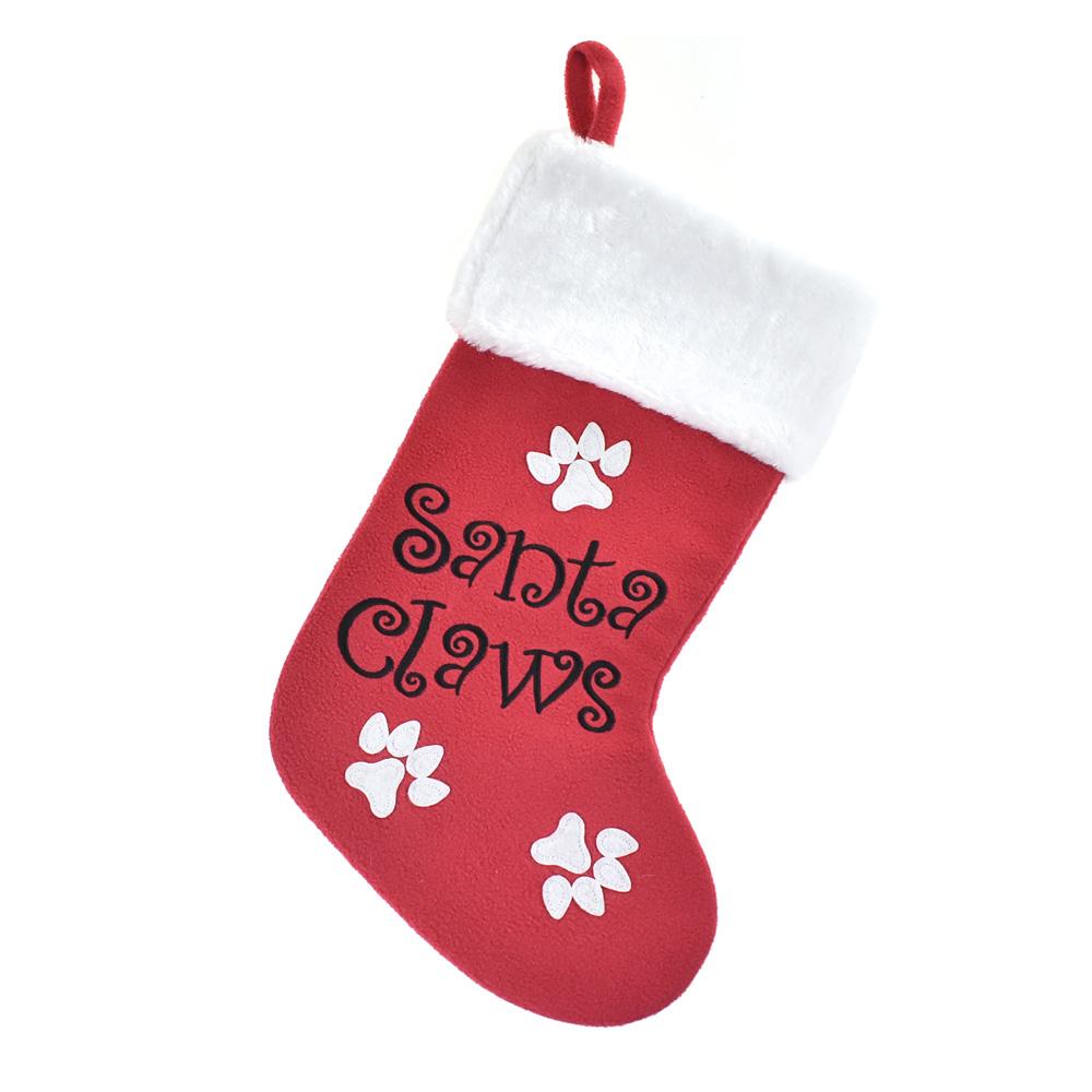Santa Claws Christmas Stocking with Faux Fur Cuff, Red, 17-1/2-Inch
