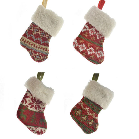 Christmas Mini Traditional Knit Stockings, 6-Inch, 4-Piece