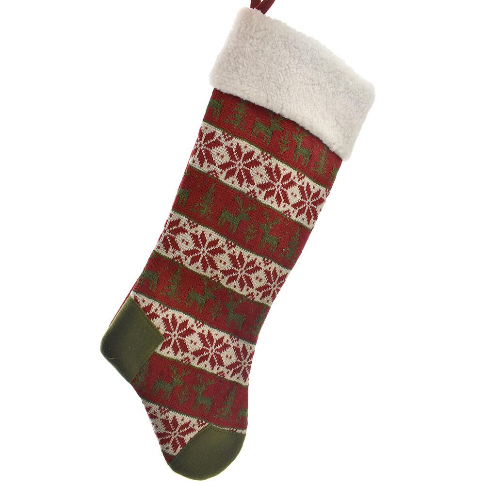 Knit Fleece Christmas Stocking, Red/Green, 20-Inch