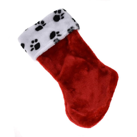 Plush Cuffed Paw Print Christmas Stocking, 15-1/2-Inch