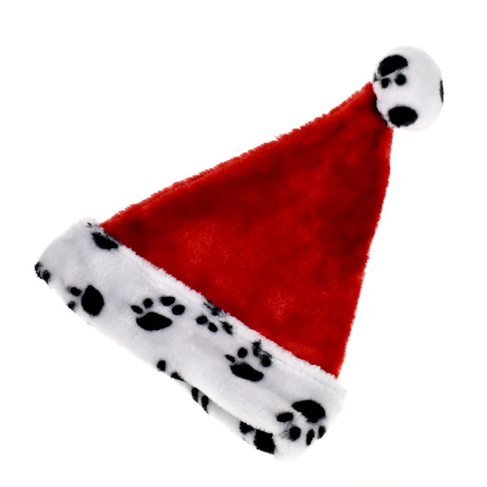 Plush Cuffed Paw Printed Christmas Santa Hat, 15-1/2-Inch