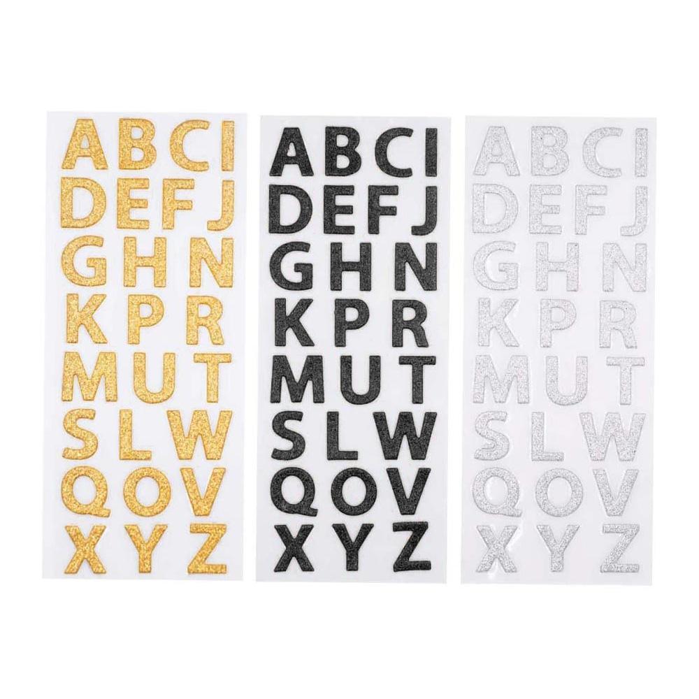 Glitter Alphabet Letter Upper Case Stickers, Gold/Red/Silver, 1-Inch, 3-Packs