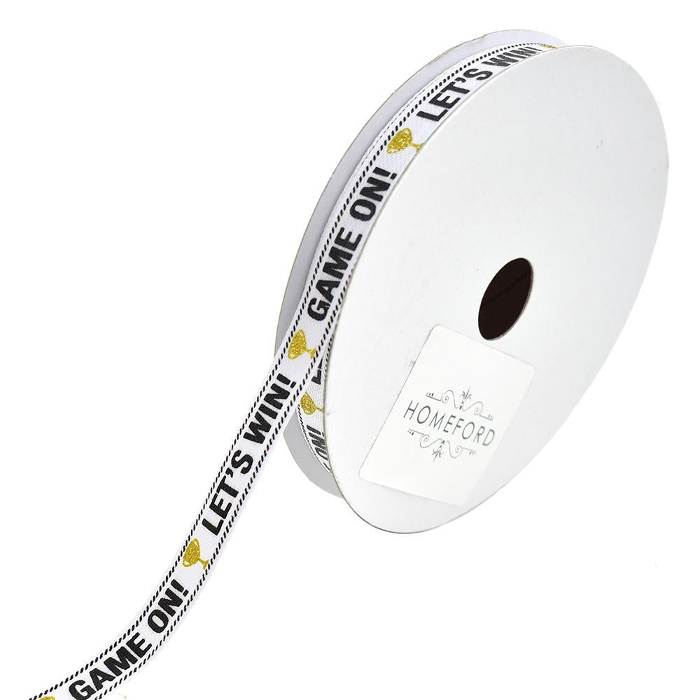 Let's Win! Game On! Trophy Satin Ribbon, White, 3/8-Inch, 10-Yard