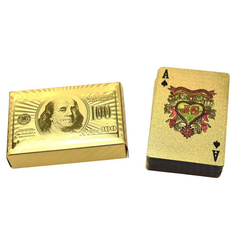 Golden 100 Dollar Bill Themed Playing Cards, 3-1/2-Inch