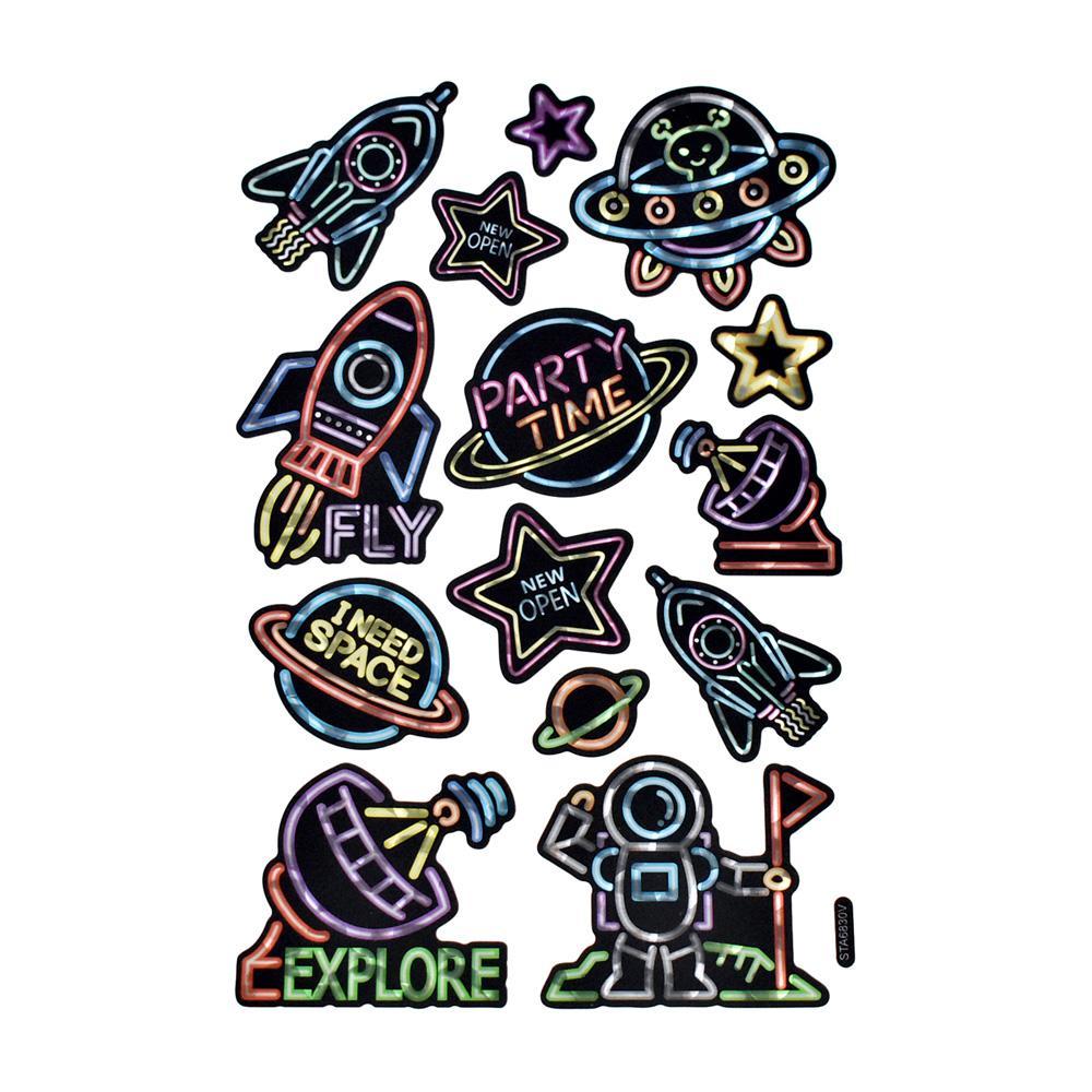Outer Space Holographic Foil Neon Stickers, 14-Piece
