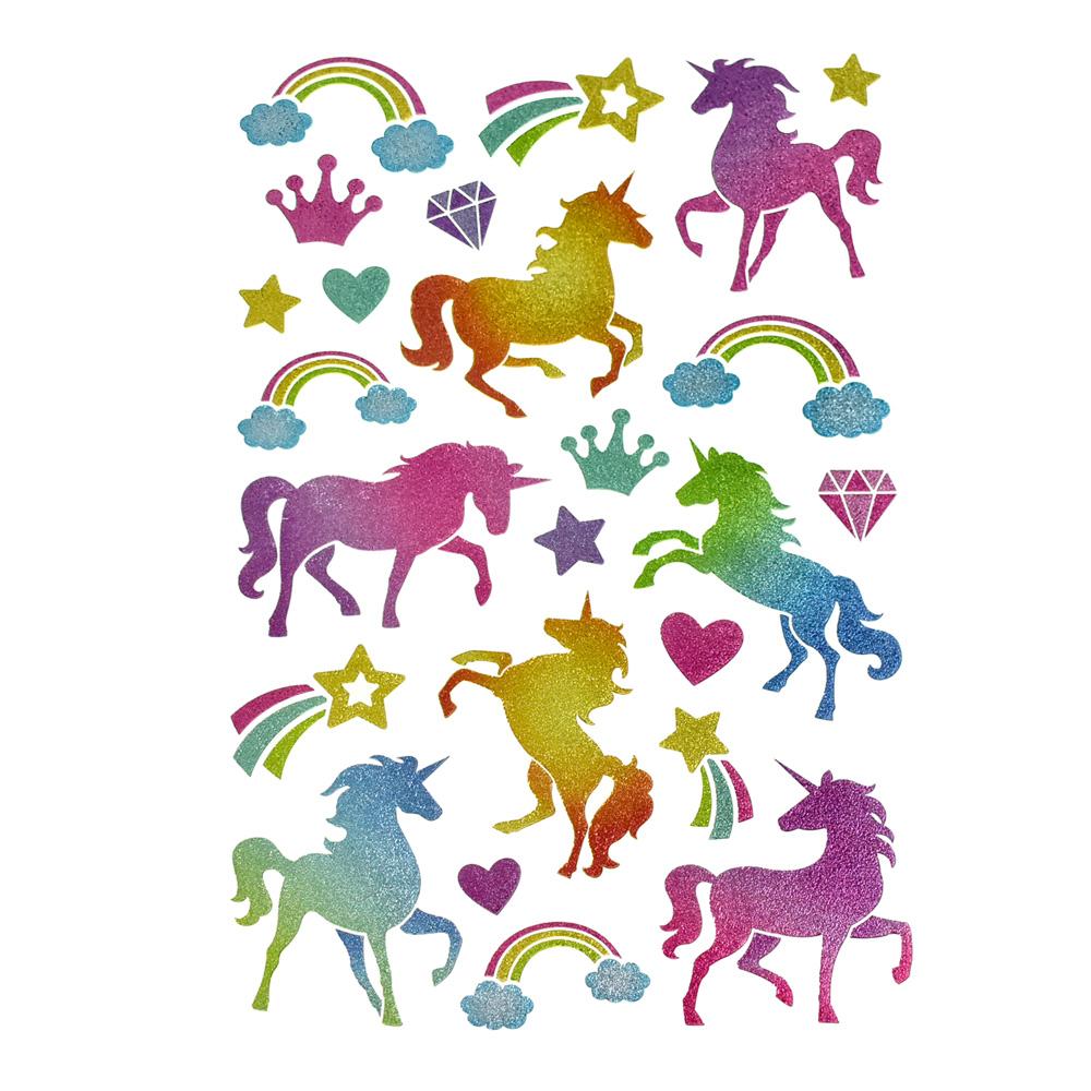 Mythical Rainbow Unicorn Glitter Glam Stickers, 24-Piece