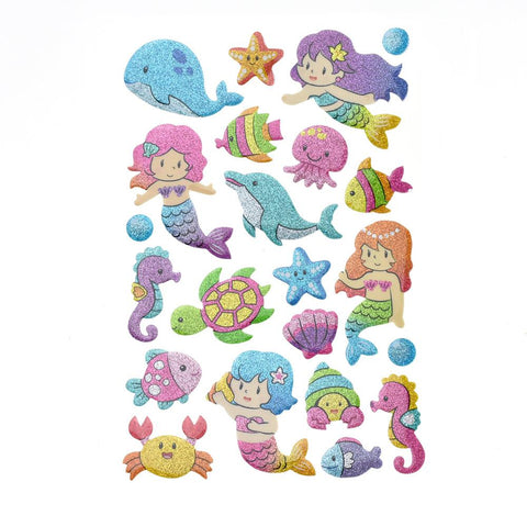 Shimmering Mermaid 3D Glitter Foam Stickers, 22-Piece