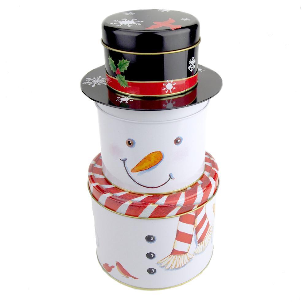 3-Tier Snowman Christmas Tin Box, 10-1/2-Inch