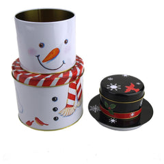 3-Tier Snowman Christmas Tin Box, 10-1/2-Inch