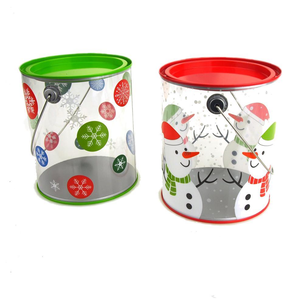 Snowman and Snowflake Rounded Tin Christmas Paintcan, 6-Inch, 2-Piece