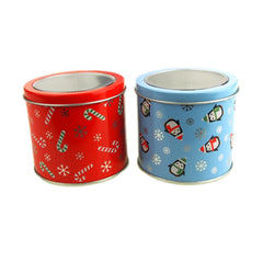 Round Cylinder Christmas Graphic Tin Box, 3-1/4-Inch, 2-Piece