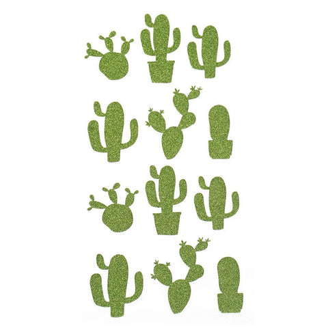 Desert Cactus Glitter Craft Stickers, Green, 12-Piece