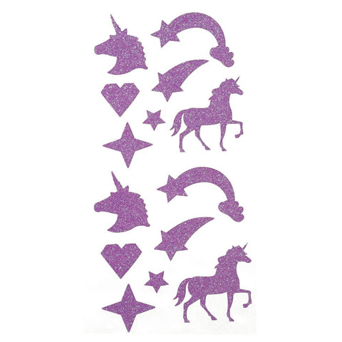 Mythical Unicorn Glitter Craft Stickers, Purple, 14-Piece