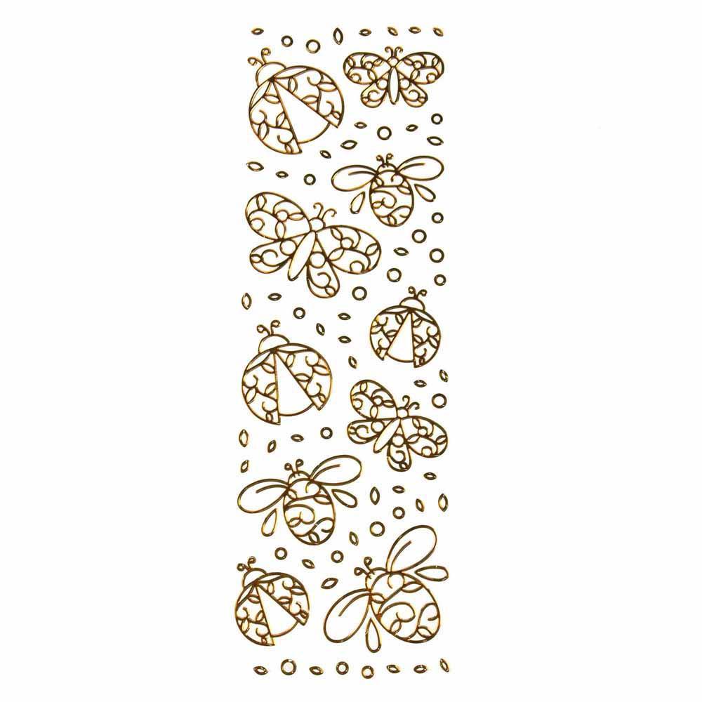 Butterflies Lady Bug 3D Clear Foil Stickers, Gold, 10-Count