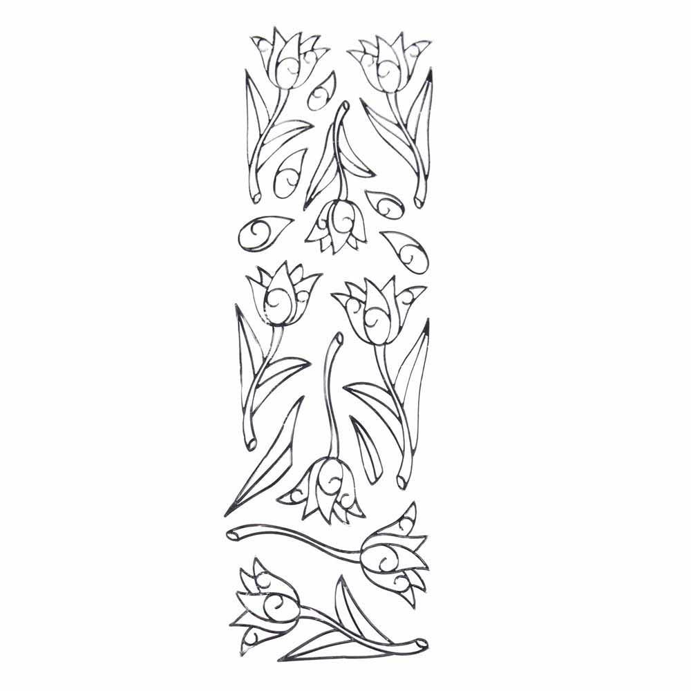 Tulips Flower 3D Clear Foil Stickers, Silver, 8-Count
