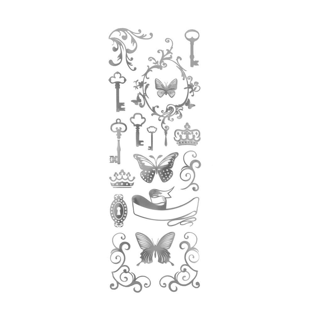 Butterflies and Keys Foil Stickers, Silver, 16-Piece