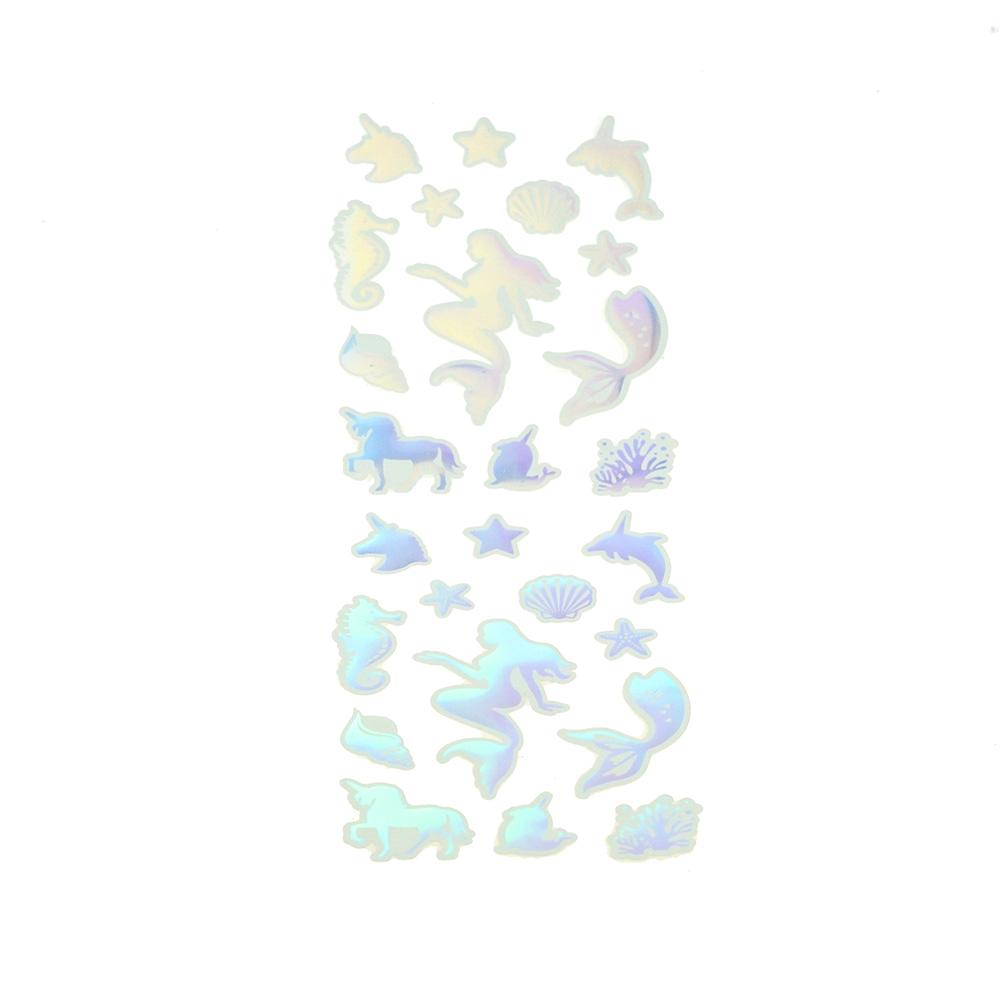 Holographic Mermaid and Unicorn Stickers, Silver, 26-Piece