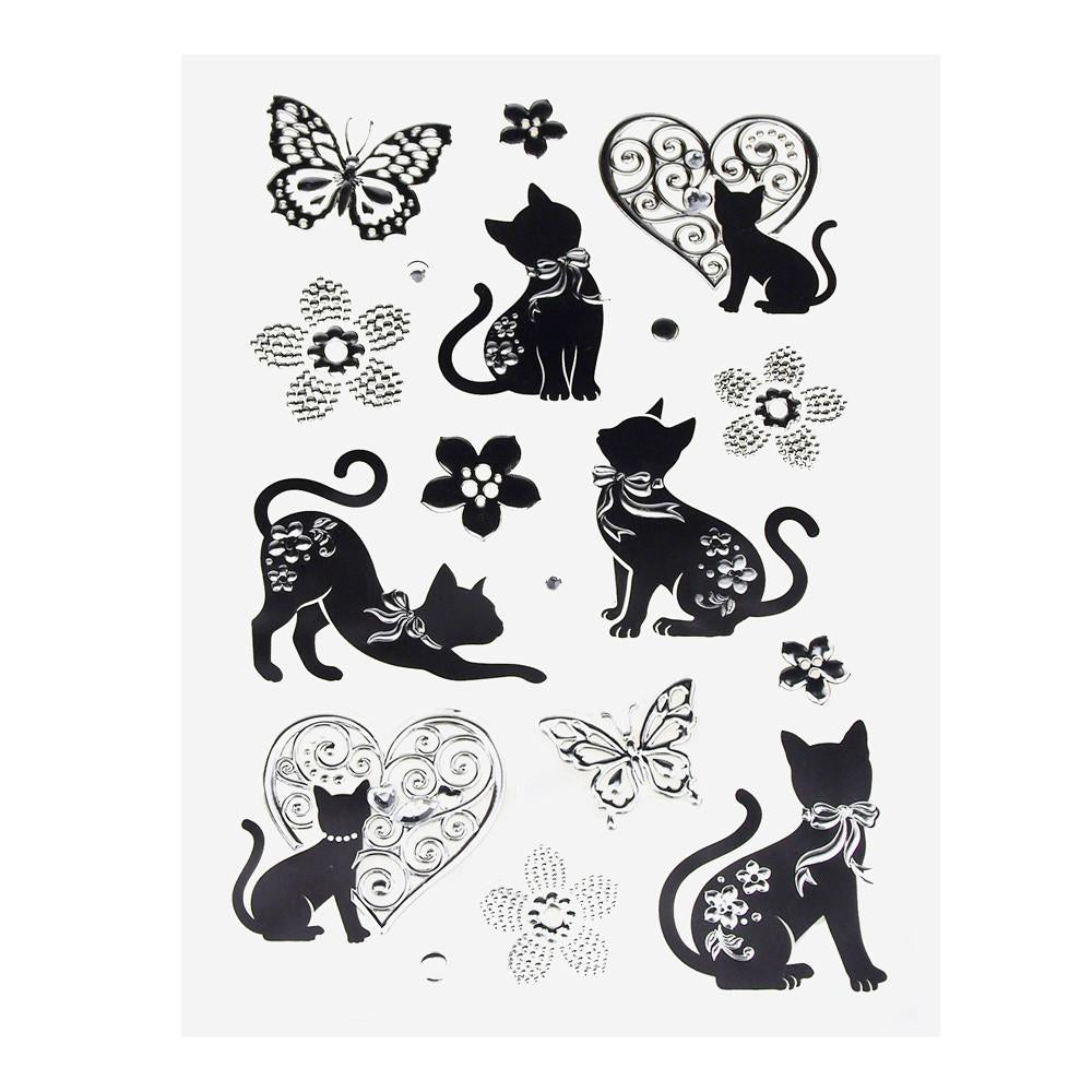 Fancy Cat Foil Stickers, Silver/Black, 18-Count