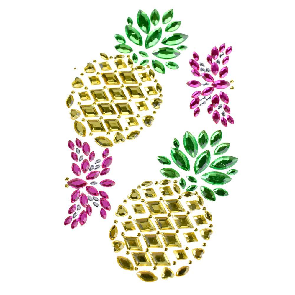 Tropical Pineapple Rhinestone Gem Art Stickers, 4-Piece
