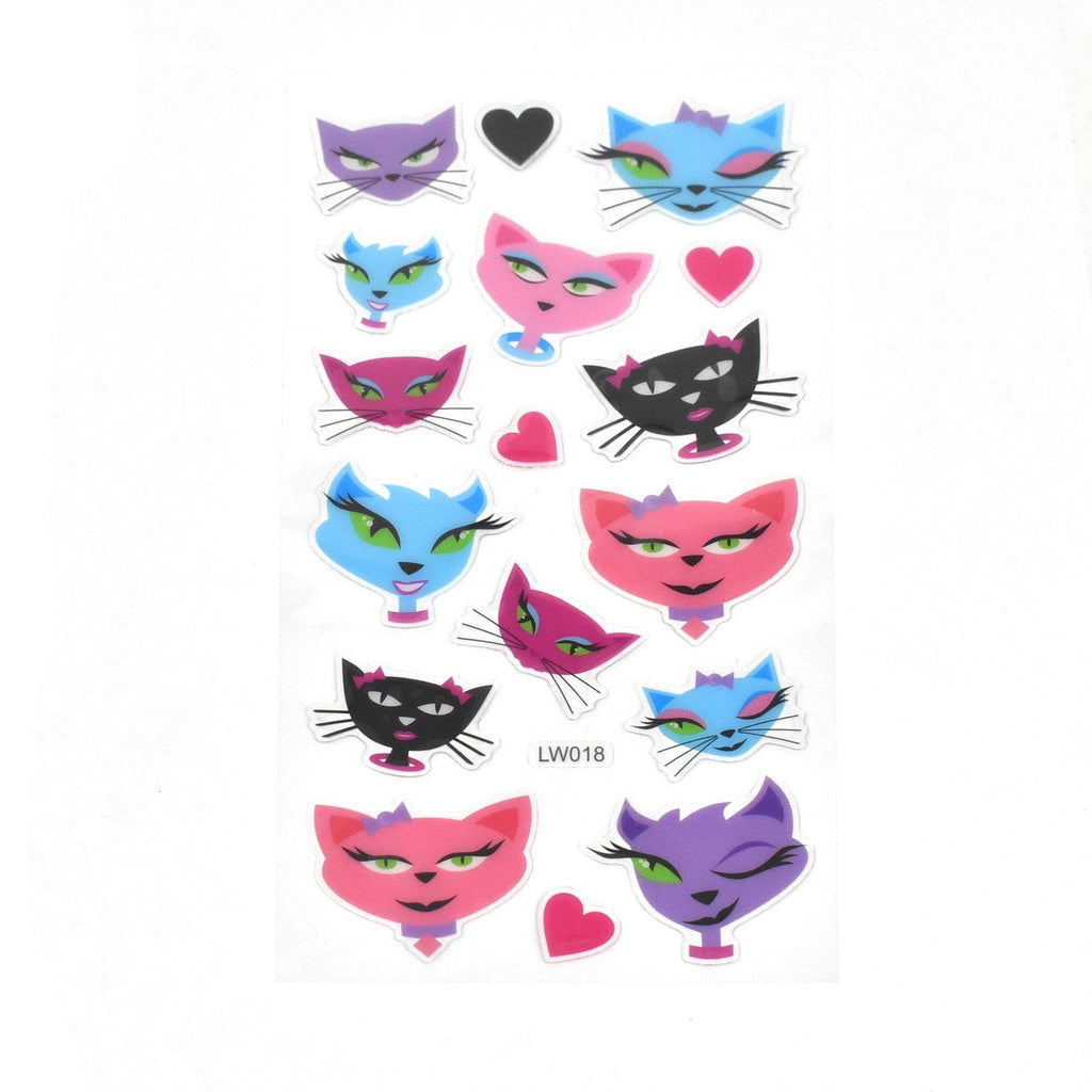 Retro Mid Century Cat Epoxy Stickers, 17-Piece