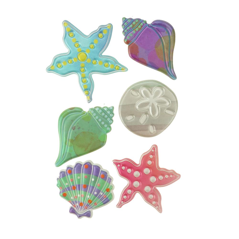 Puffy Embossed 3D Seashell Stickers, 6-Count