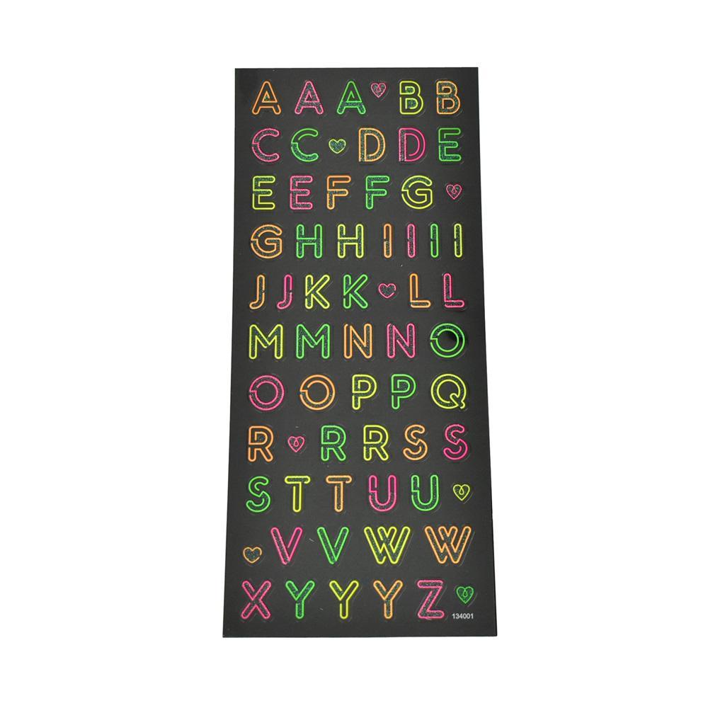 Alphabet Letters Clear Glitter Neon Stickers, 66-Piece