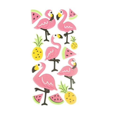 3D Flocked Puffy Flamingo Friends Stickers, 13-Piece